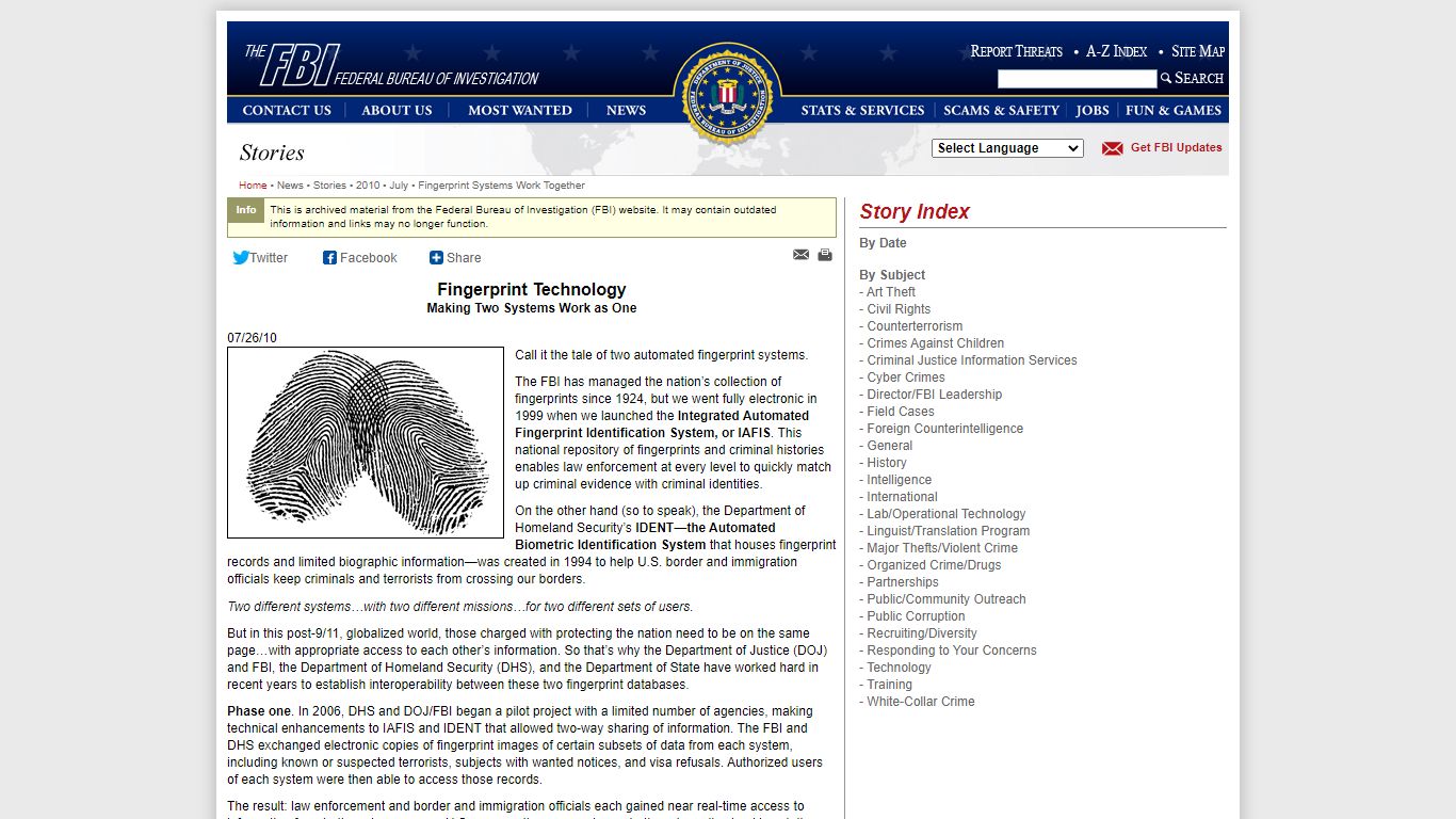 FBI — Fingerprint Systems Work Together